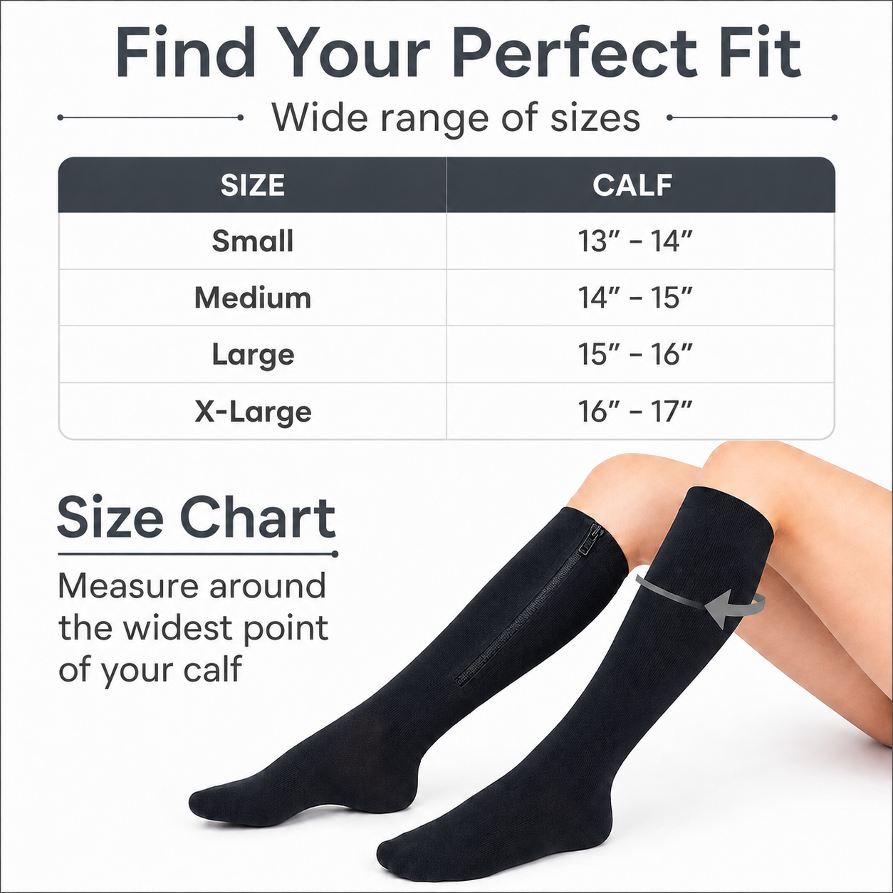 Size chart based on calf circumference