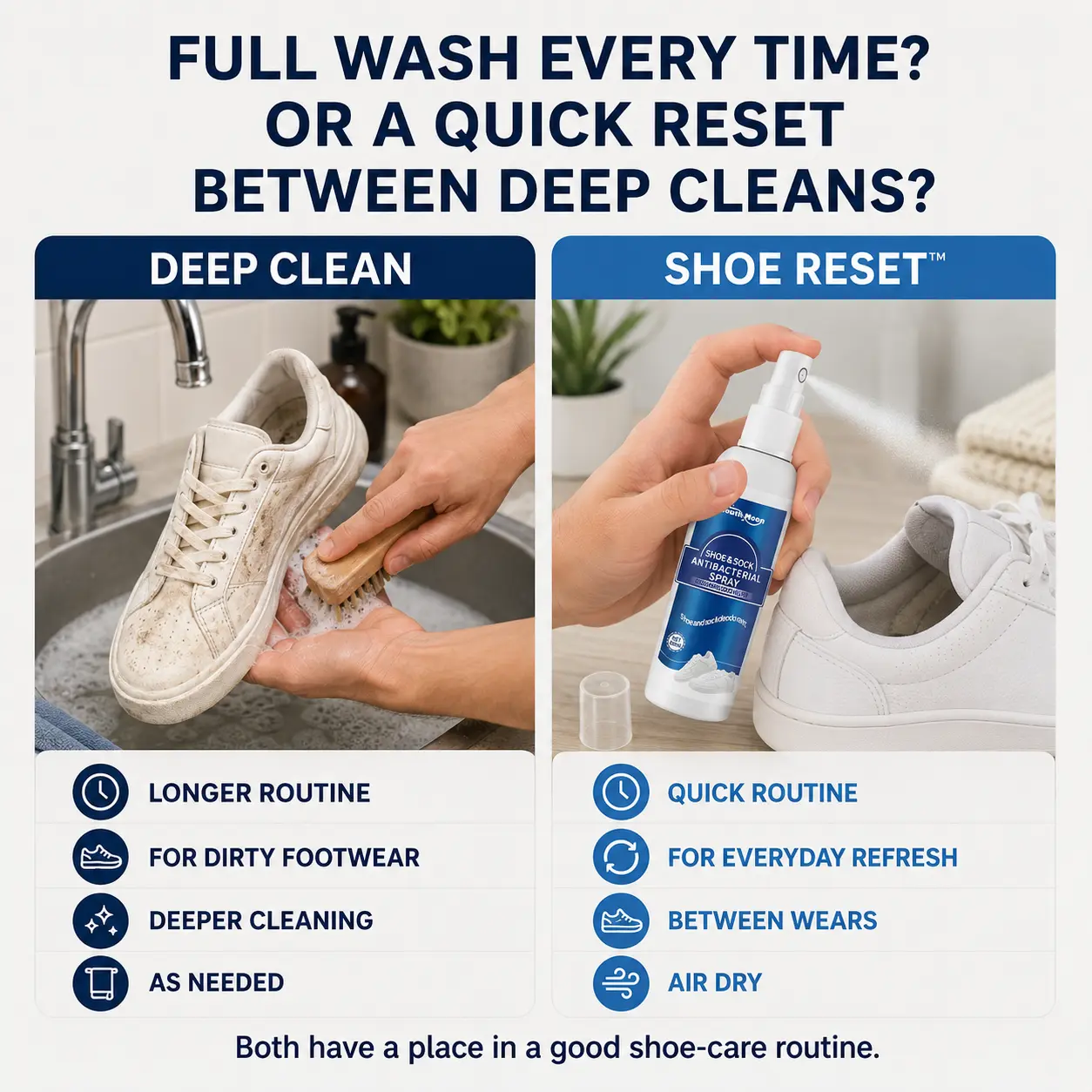 Deep clean vs Shoe Reset quick routine